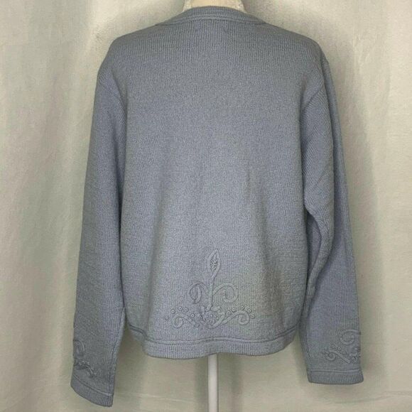 Coldwater Creek Cardigan Sweater L Blue Wool Snaps Ribbon Embroidery - Picture 5 of 7